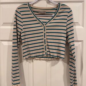 Urban Outfitters Beige and Teal Striped Top